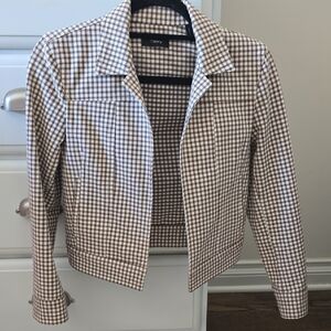 Theory Tan and White Checkered Women's Blazer